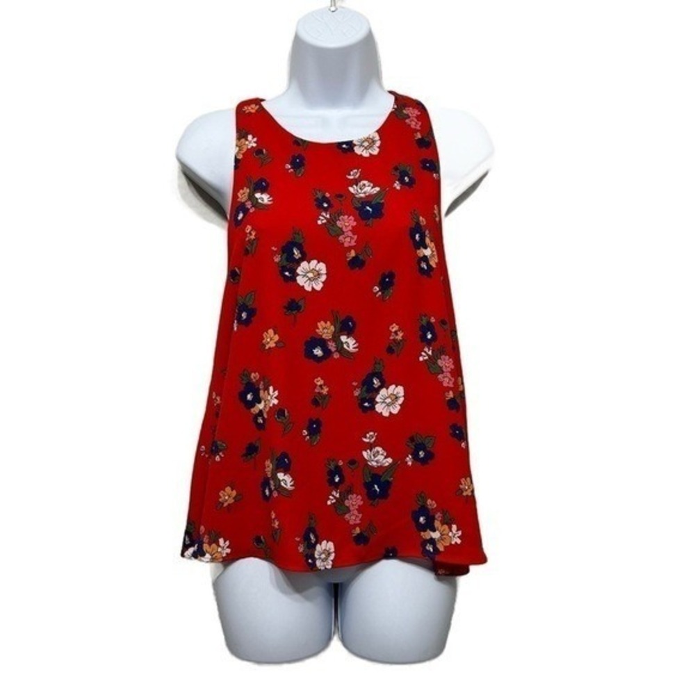 Zara Red Floral Sleeveless Open Back Tie Back/Front Top Blouse Size L